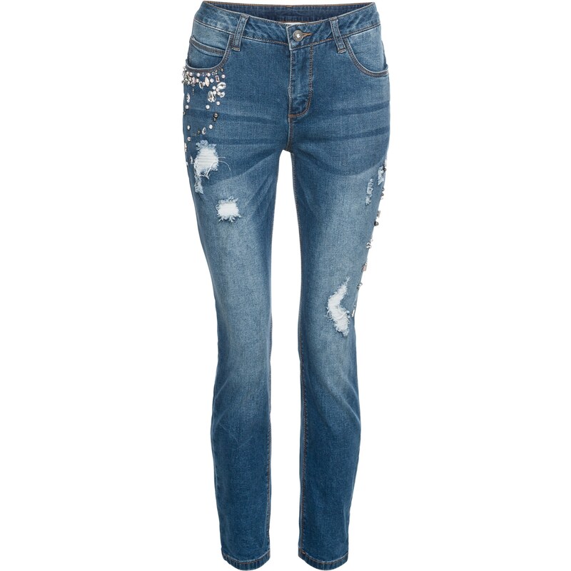 BODYFLIRT Jeans mit Steinchen und Destroyed-Effekten blau Damen bonprix