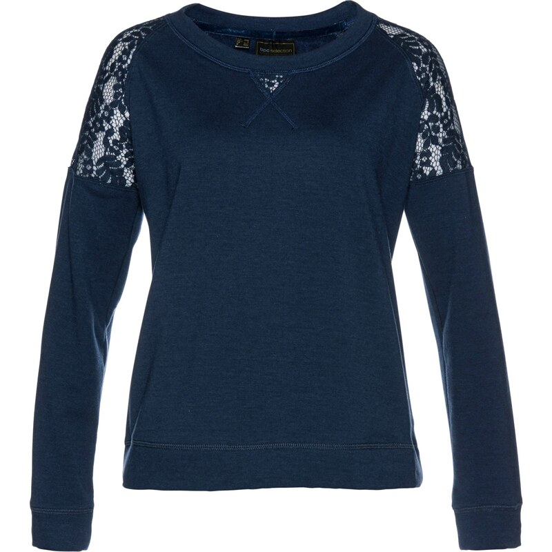 bpc selection Sweatshirt mit Spitze langarm in blau für Damen von bonprix