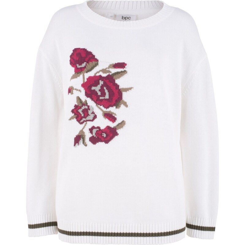 bpc bonprix collection Pullover mit Blumendetail langarm in weiß für Damen von bonprix