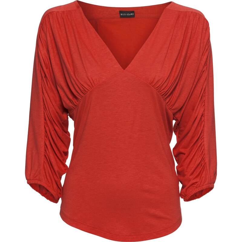 BODYFLIRT Shirt mit Raffungen 3/4 Arm in rot für Damen von bonprix