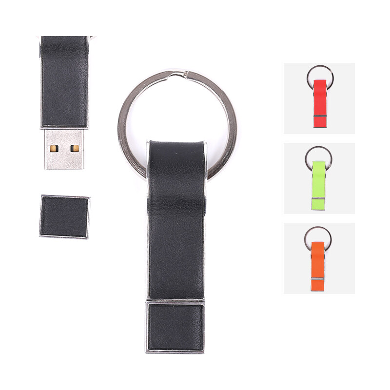 Lesara USB-Stick in Leder-Optik mit Schlüsselring - Grün - 16 GB