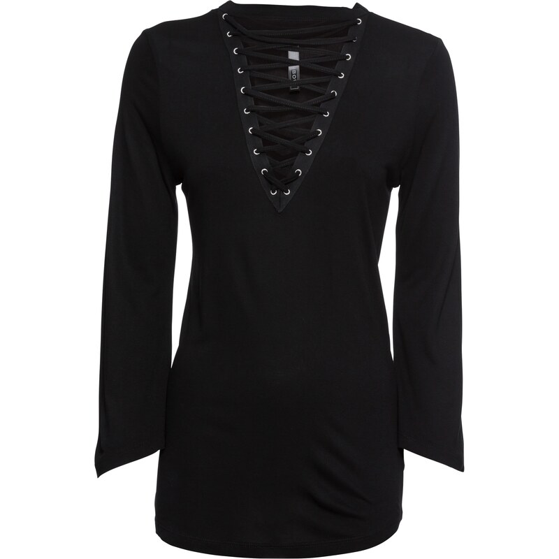 RAINBOW Shirt mit Schnürung langarm in schwarz für Damen von bonprix