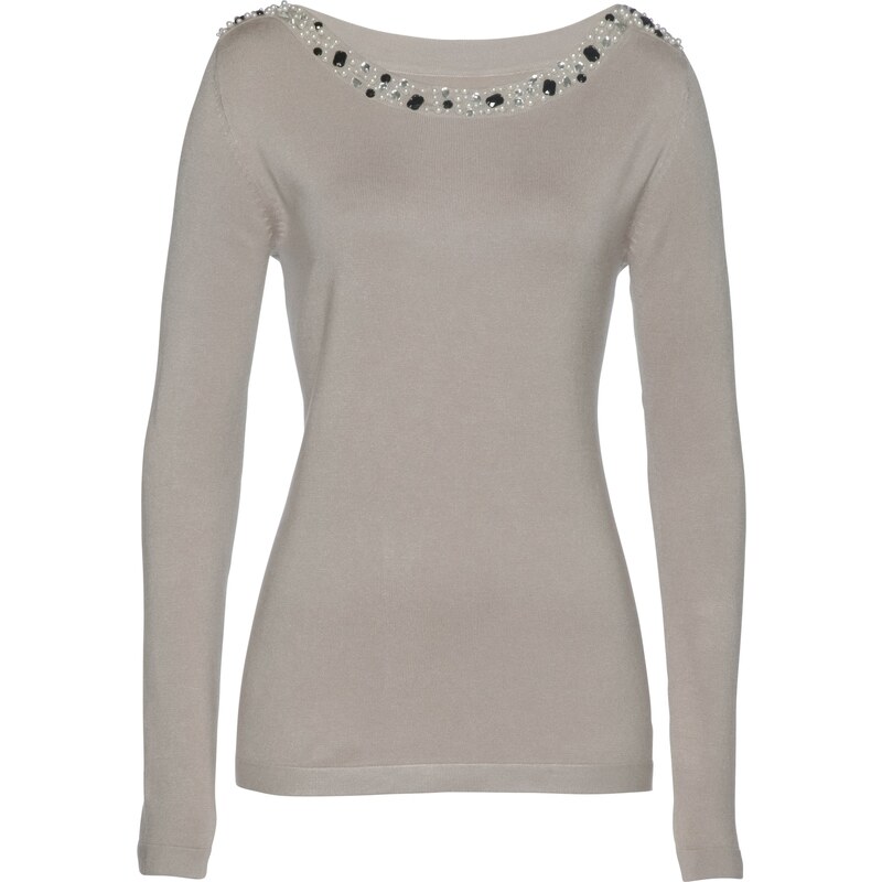 bpc selection premium Premium-Pullover mit Perlenapplikation langarm in grau für Damen von bonprix