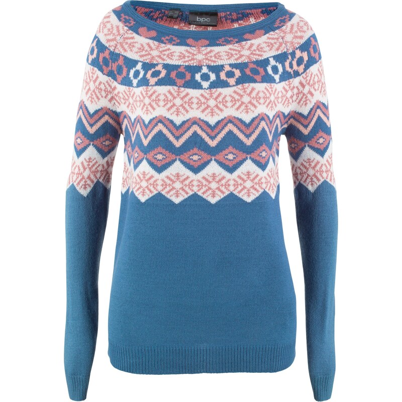 bpc bonprix collection Pullover mit Muster langarm in blau für Damen von bonprix