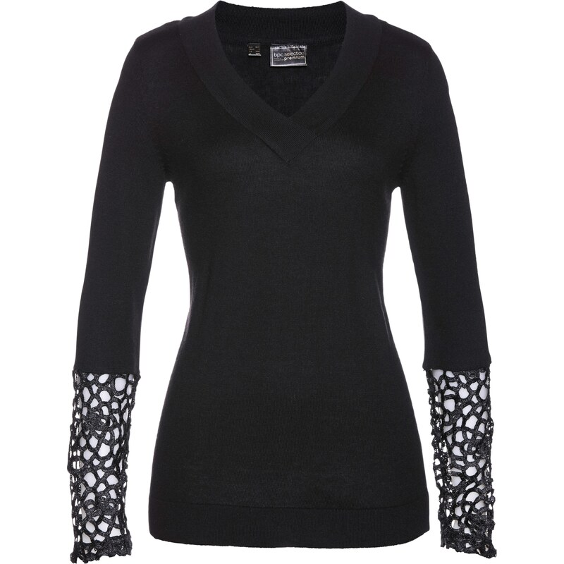 bpc selection premium Premium Pullover mit Spitze und Kaschmir langarm in schwarz für Damen von bonprix