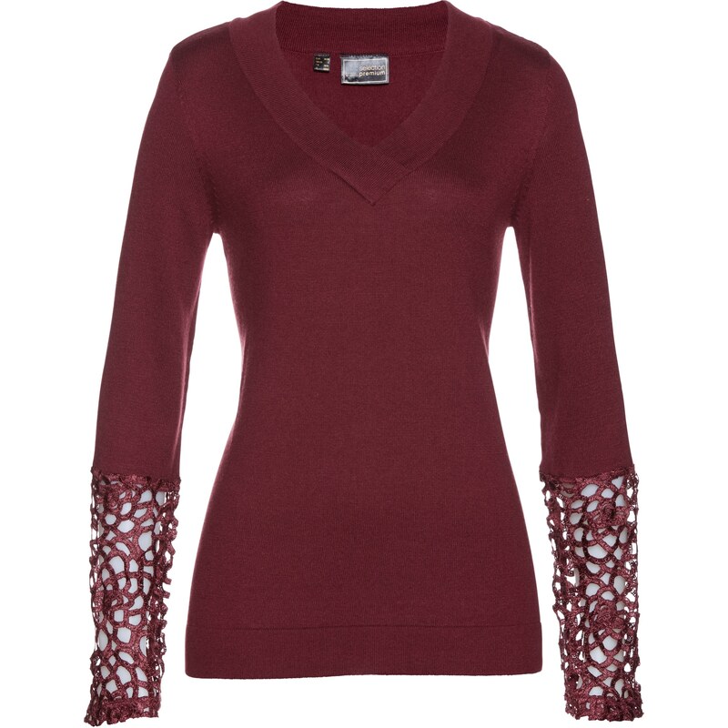 bpc selection premium Premium Pullover mit Spitze und Kaschmir langarm in rot für Damen von bonprix