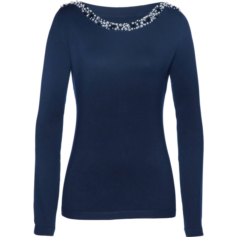 bpc selection premium Premium-Pullover mit Perlenapplikation langarm in blau für Damen von bonprix