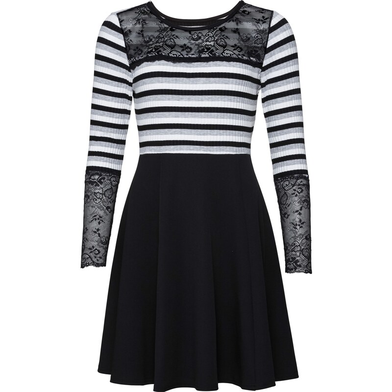 BODYFLIRT boutique Kleid mit Spitzeneinsatz langarm in schwarz von bonprix