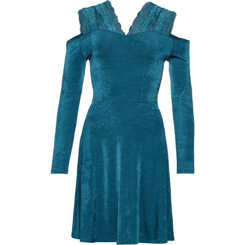 BODYFLIRT Jersey-Kleid mit Spitze ohne Ärmel in petrol von bonprix
