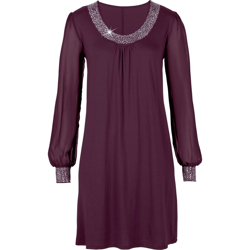 BODYFLIRT Kleid mit Zierstein-Applikation langarm in lila für Damen von bonprix