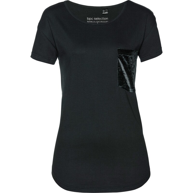 bpc selection T-Shirt mit Samttasche kurzer Arm in schwarz für Damen von bonprix