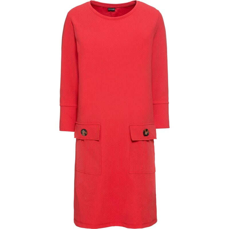 BODYFLIRT Kleid mit Taschen und Knöpfen 3/4 Arm in rot von bonprix