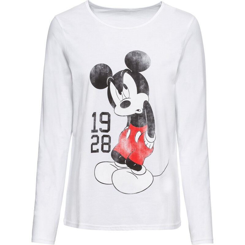 Disney Langarmshirt mit Mickey Mouse in weiß für Damen von bonprix