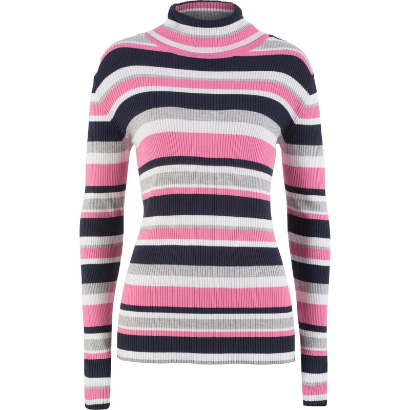 bpc bonprix collection Rollkragen-Pullover, gestreift langarm in pink für Damen von bonprix