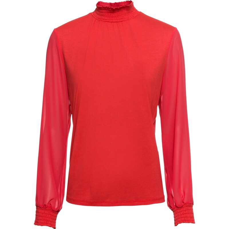 RAINBOW Shirt mit Stehkragen langarm in rot für Damen von bonprix