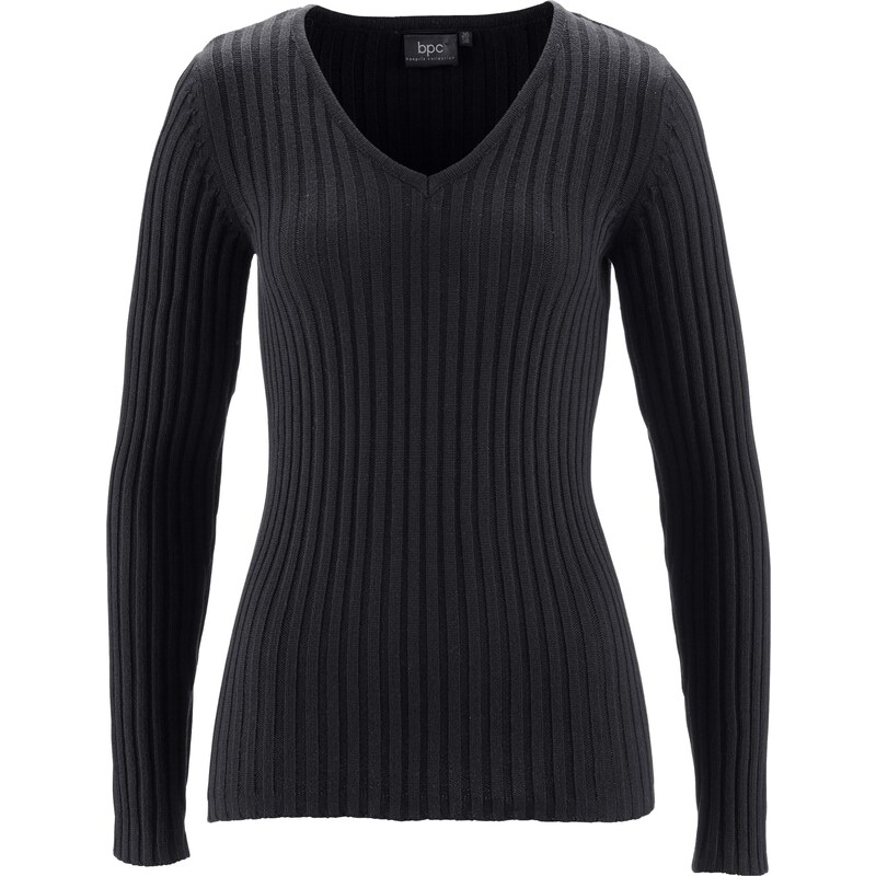 bpc bonprix collection Baumwoll Ripp-Pullover langarm in schwarz für Damen von bonprix