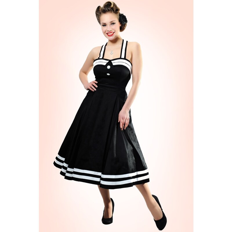 Collectif Clothing 50s Sindy Doll Sailor black swing dress