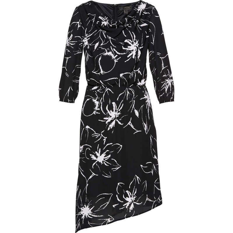 bpc selection Kleid 3/4 Arm in schwarz (Wasserfall-Ausschnitt) von bonprix