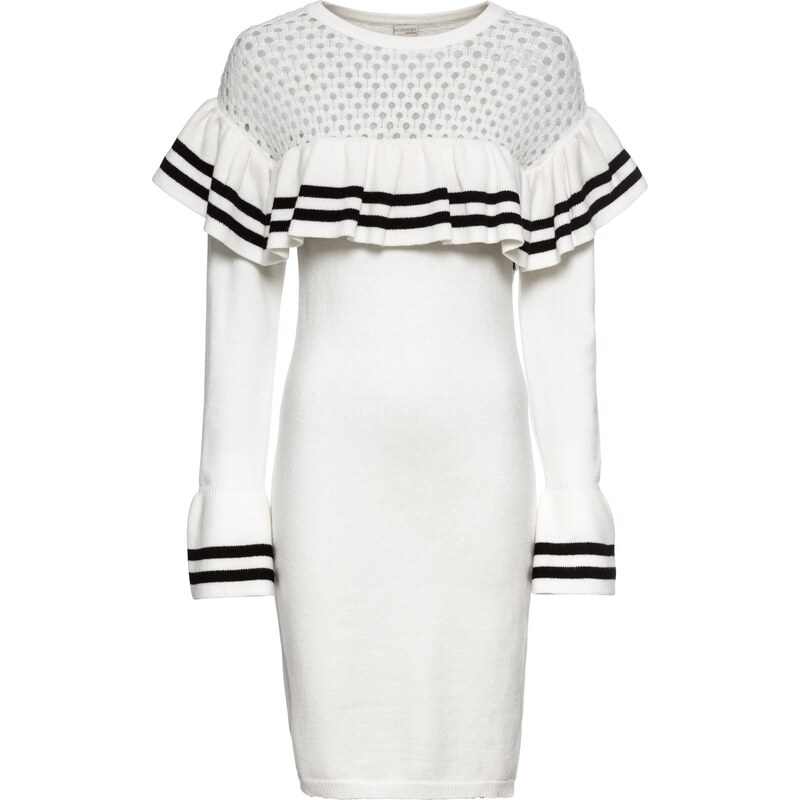 BODYFLIRT boutique Strickkleid mit Volantärmeln langarm in weiß für Damen von bonprix