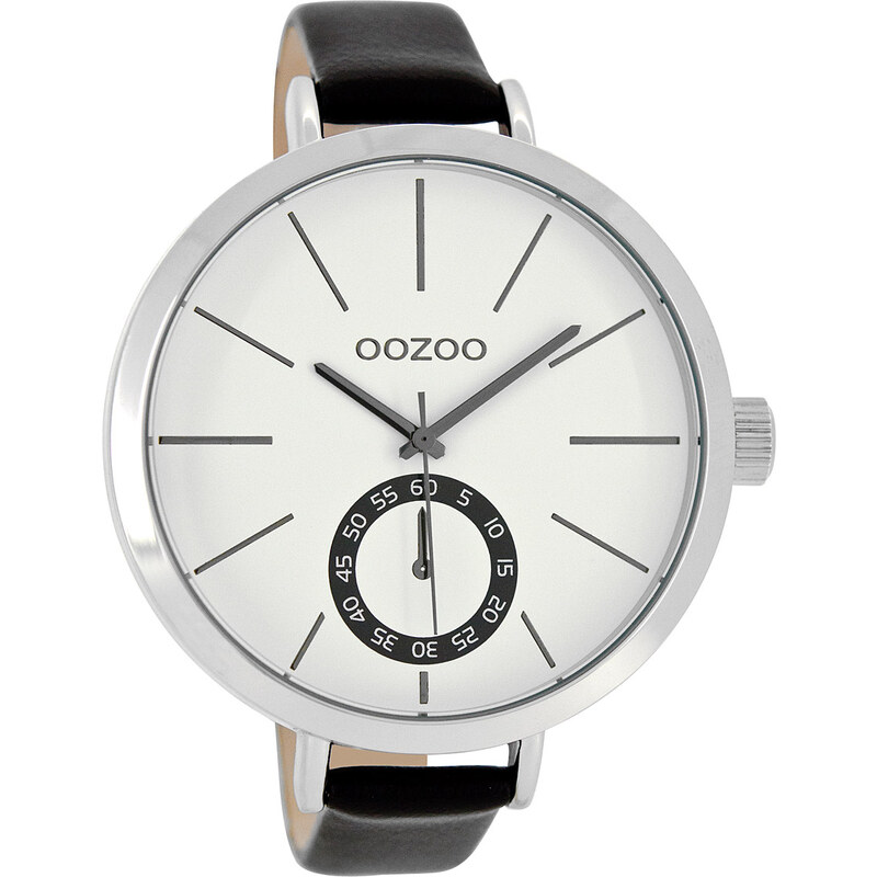 Oozoo XL Damenuhr mit Lederband Schwarz/Weiß 48 mm C8319