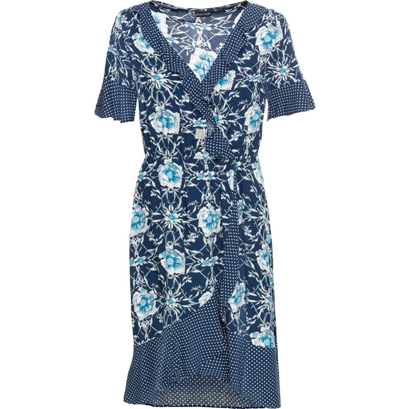 BODYFLIRT Kleid mit Blumenprint kurzer Arm in blau von bonprix