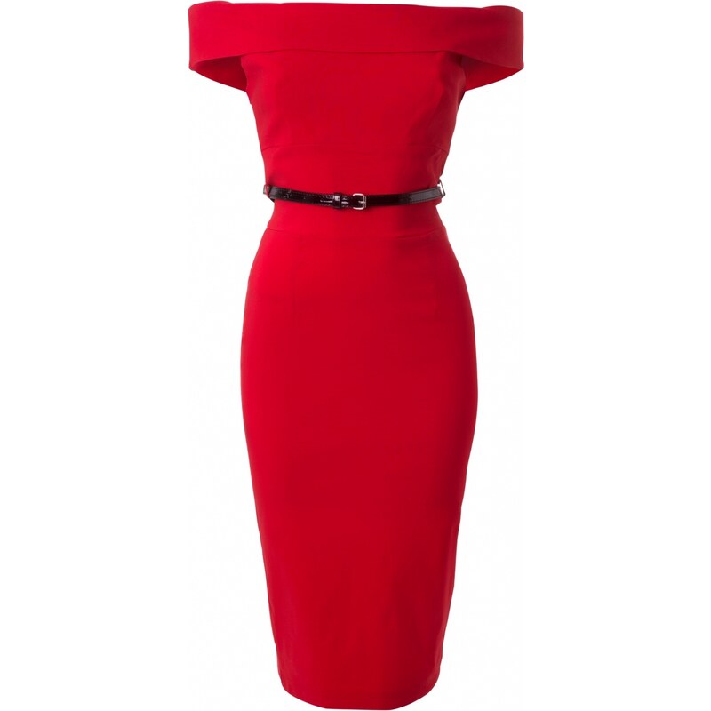 The Pretty Dress Company Bardot Off Shoulder pencil dress in Red