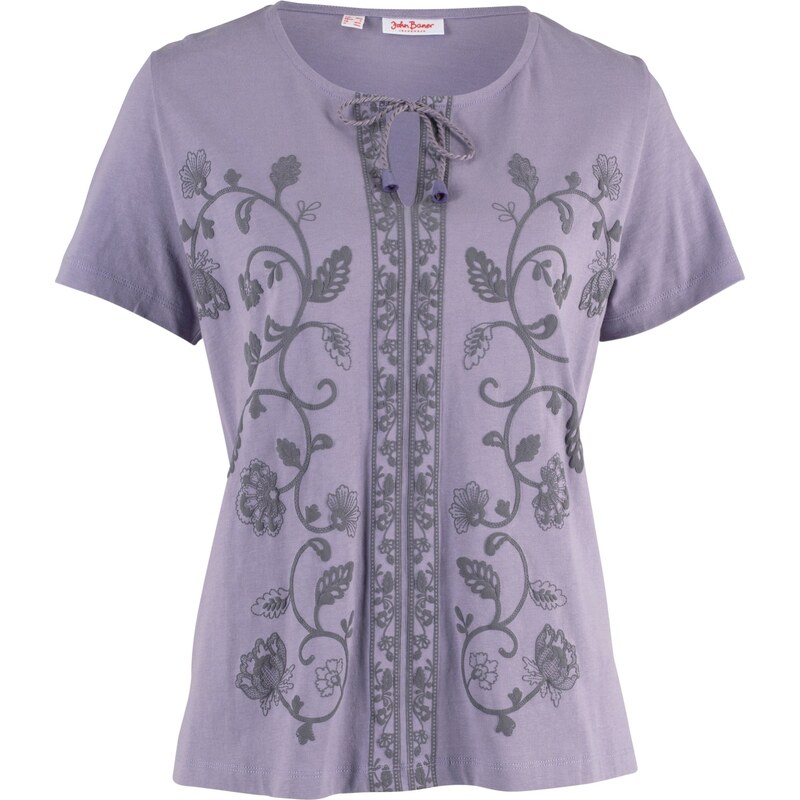John Baner JEANSWEAR Baumwoll Shirt, bedruckt, Kurzarm in lila für Damen von bonprix