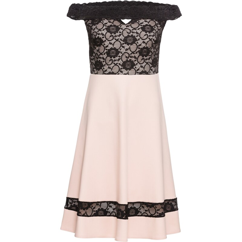 BODYFLIRT boutique Kleid mit Carmenausschnitt und Spitze in rosa von bonprix