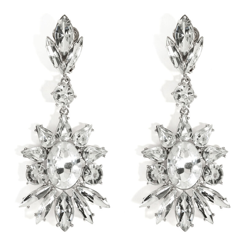 R.J.Graziano Crystal Floral Drop Earrings in Silver