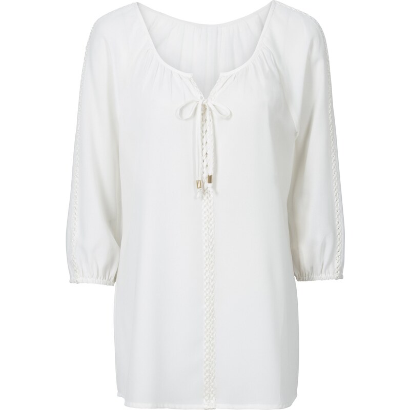BODYFLIRT Bluse mit Spitzenapplikation 3/4 Arm in weiß für Damen von bonprix