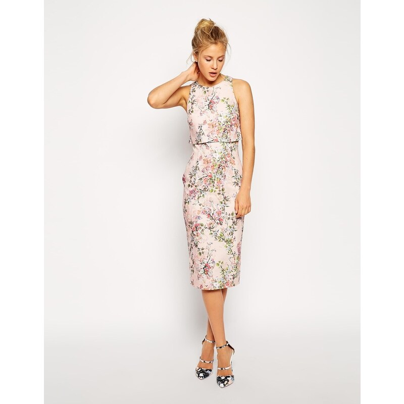 ASOS - Kleid mit kurzem Top und Blüten-Print - Mehrfarbig