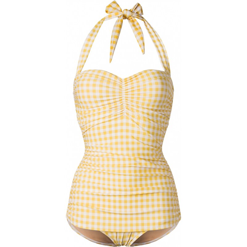 Esther Williams Gingham-Sommer-Badeanzug in Gelb und Weiß