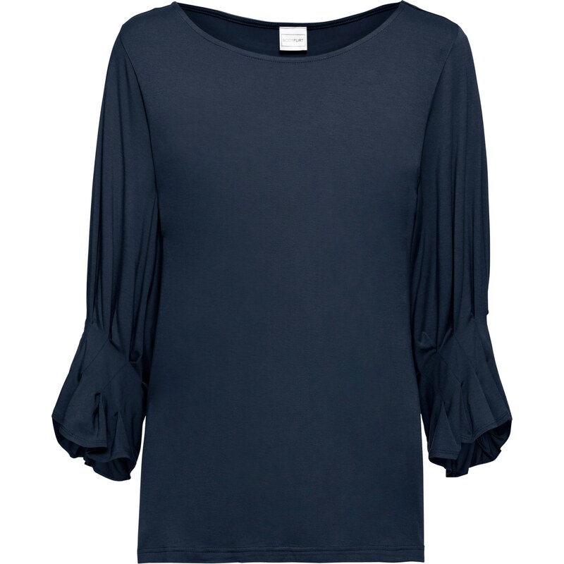 BODYFLIRT Shirt 3/4 Arm in blau (U-Boot-Ausschnitt) für Damen von bonprix