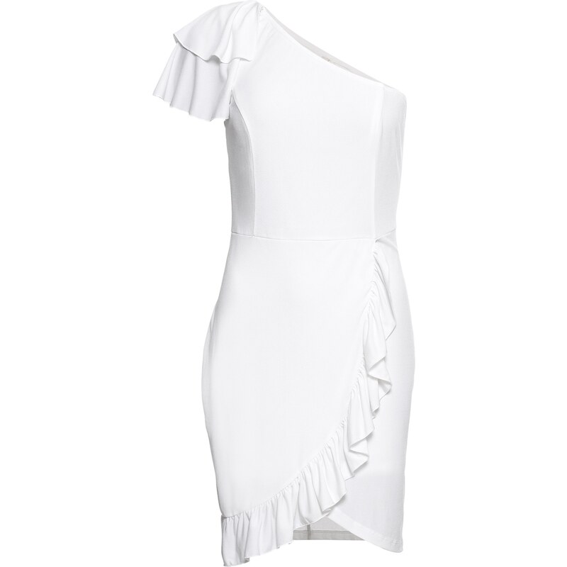 BODYFLIRT boutique One-Shoulder-Kleid mit Volants ohne Ärmel in weiß für Damen von bonprix
