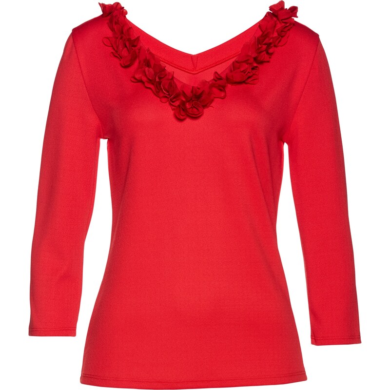 bpc selection premium Premium Shirt mit Chiffonblumen 3/4 Arm in rot für Damen von bonprix