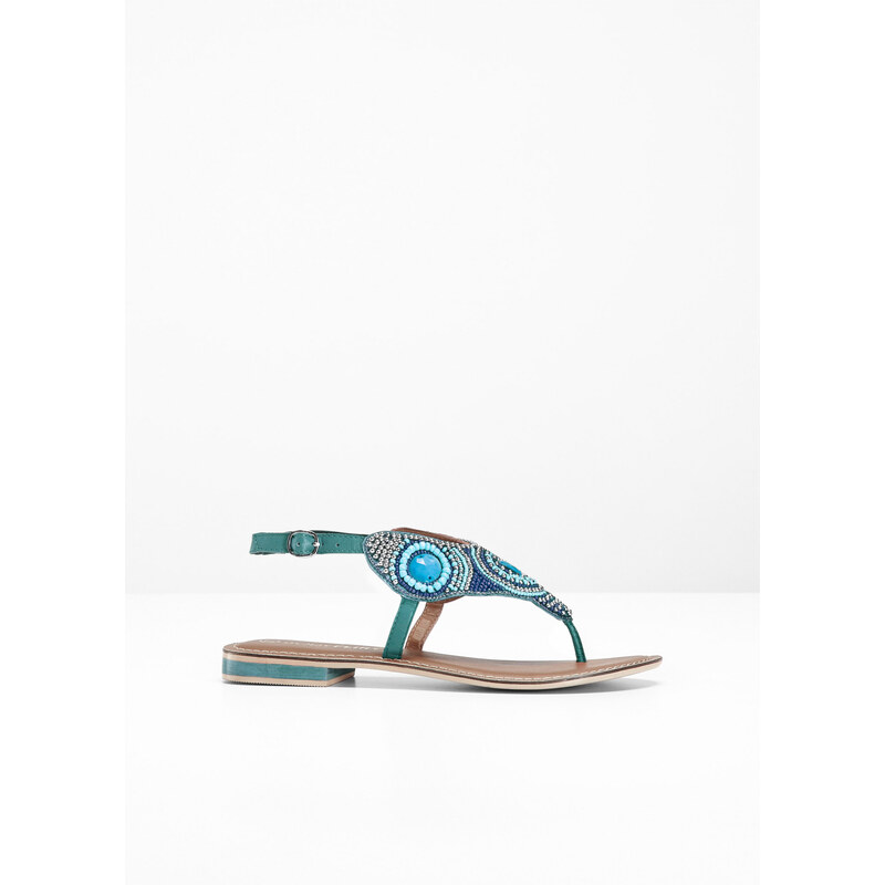 BODYFLIRT Zehensteg Sandale aus Leder mit 0 cm Flach in blau von bonprix