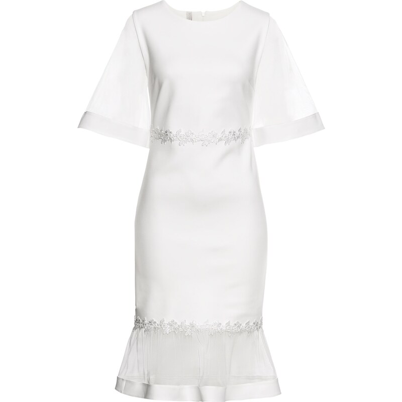 BODYFLIRT boutique Kleid mit Netz-Einsätzen und Spitze 3/4 Arm weiß Damen bonprix