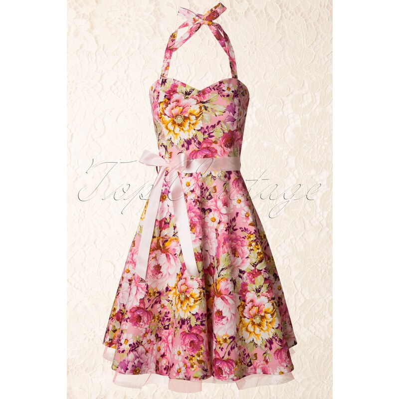 Lindy Bop 1950s Bonnie Swing Dress Floral Pink