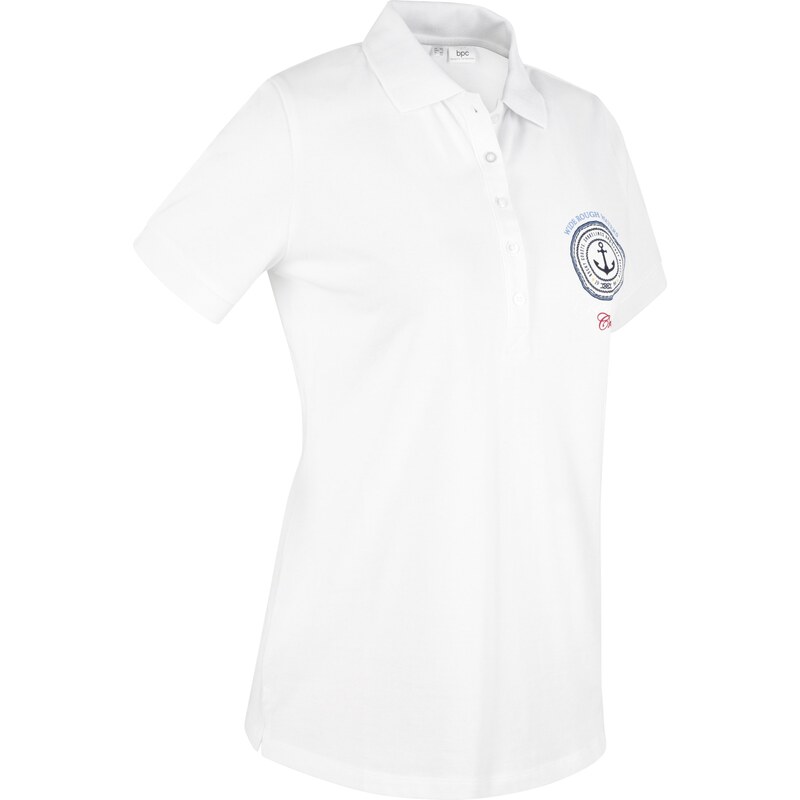 bpc bonprix collection Baumwoll Pique-Poloshirt mit Druck, kurzarm in weiß für Damen von bonprix