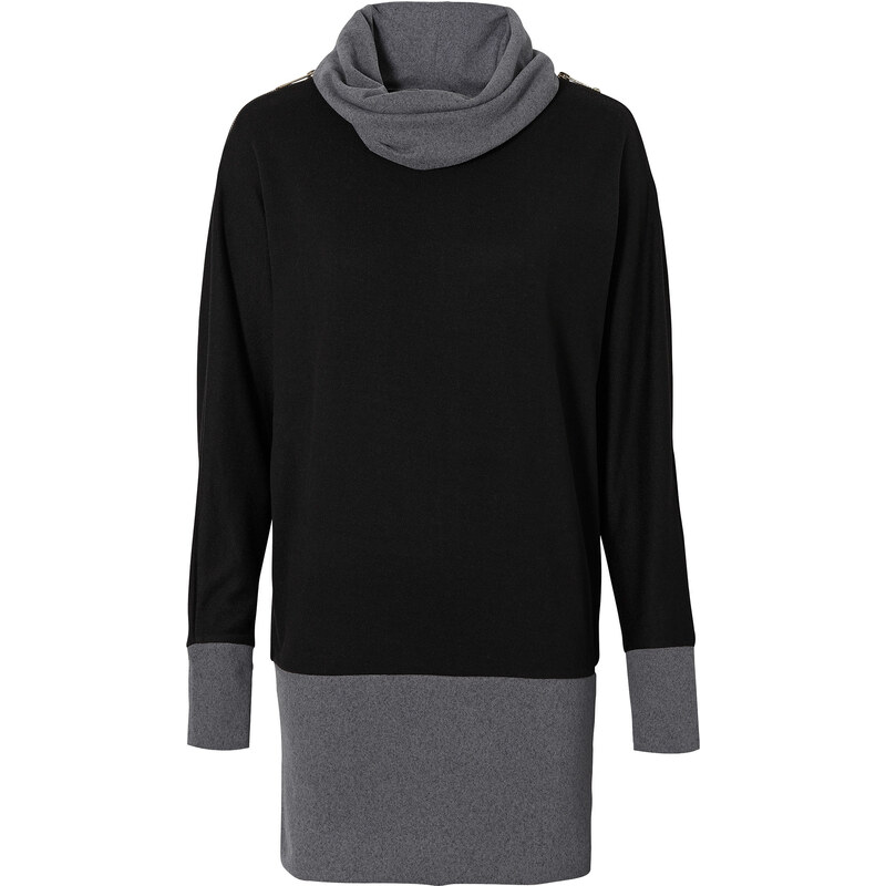 BODYFLIRT Pullover figurbetont in schwarz (Wasserfall-Ausschnitt) für Damen von bonprix