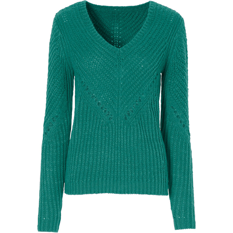 BODYFLIRT Pullover langarm in grün (V-Ausschnitt) für Damen von bonprix