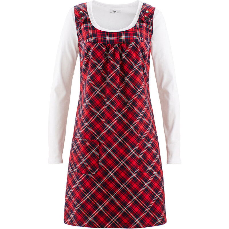 bpc bonprix collection Karo Kleid, zweiteiliges Set langarm in rot für Damen von bonprix