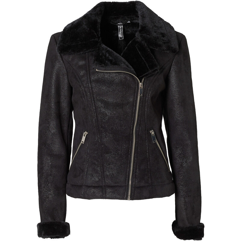 RAINBOW Velourlederimitat-Jacke in schwarz für Damen von bonprix