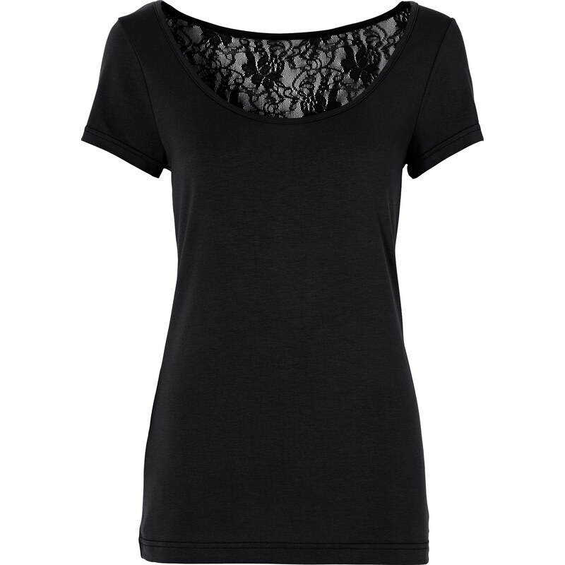 RAINBOW Shirt mit Spitze kurzer Arm in schwarz für Damen von bonprix