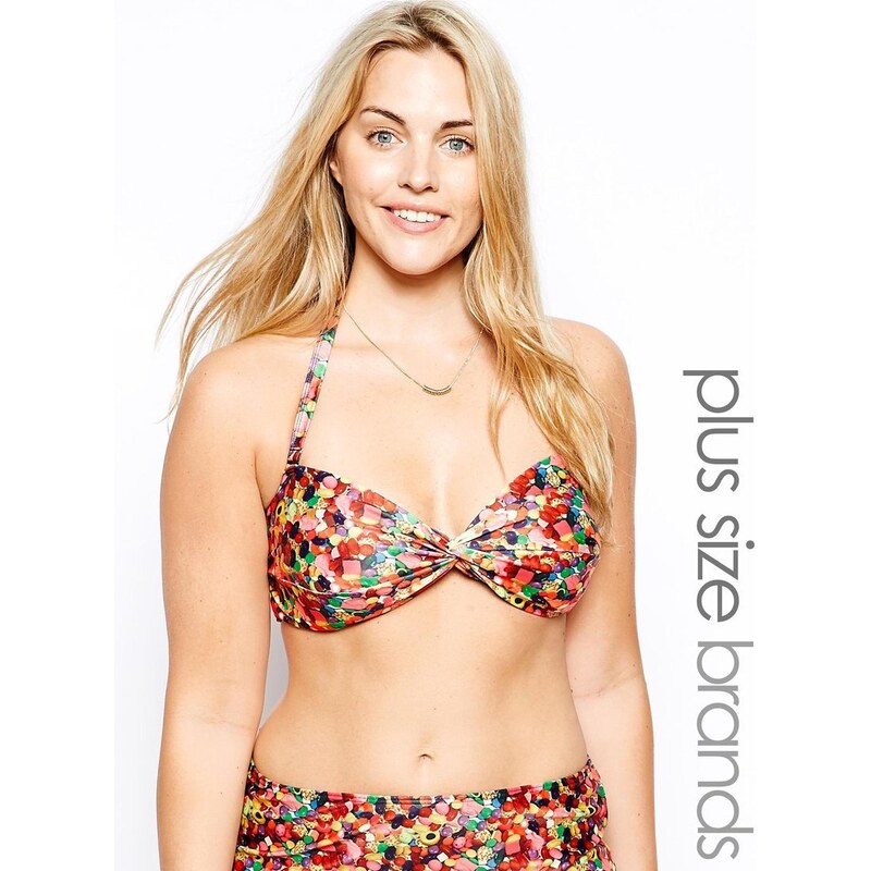 ASOS CURVE - Candy Sweet - Bandeau-Bikinioberteil mit verdrehtem Design und Aufdruck - Mehrfarbig