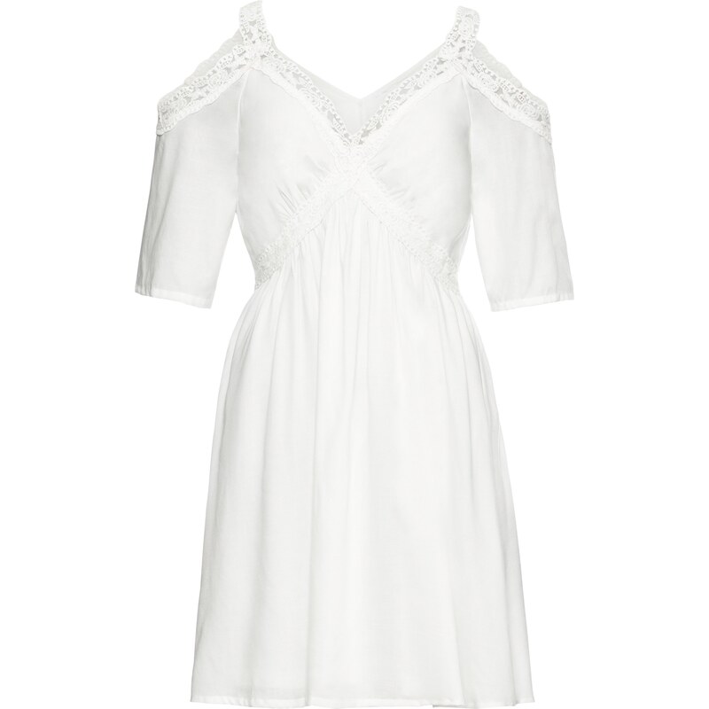 BODYFLIRT Kleid mit Cut-Outs und Spitze halber Arm in weiß von bonprix