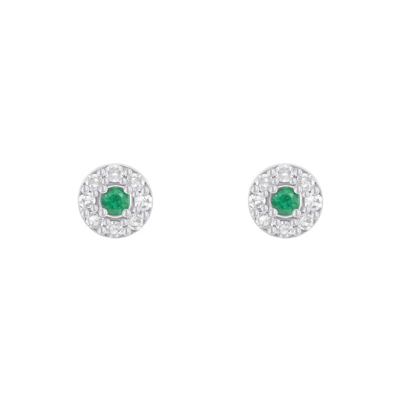 Eppi Ohrstecker mit einem Smaragd und Diamanten im Halo-Stil Zowie