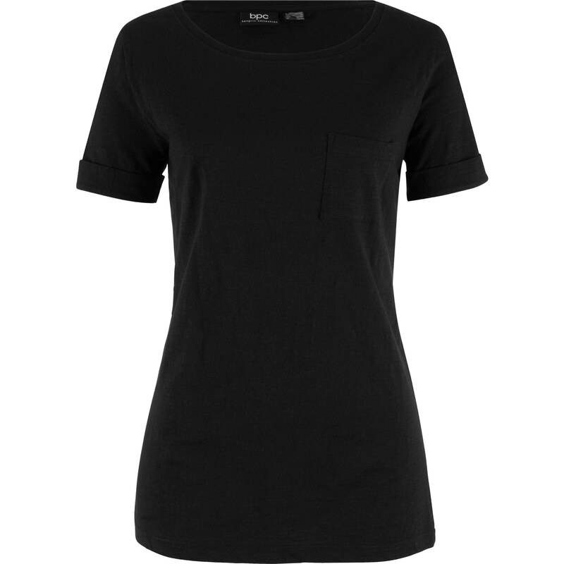 bpc bonprix collection Baumwoll Flammgarn T-Shirt mit Brusttasche halber Arm in schwarz für Damen von bonprix