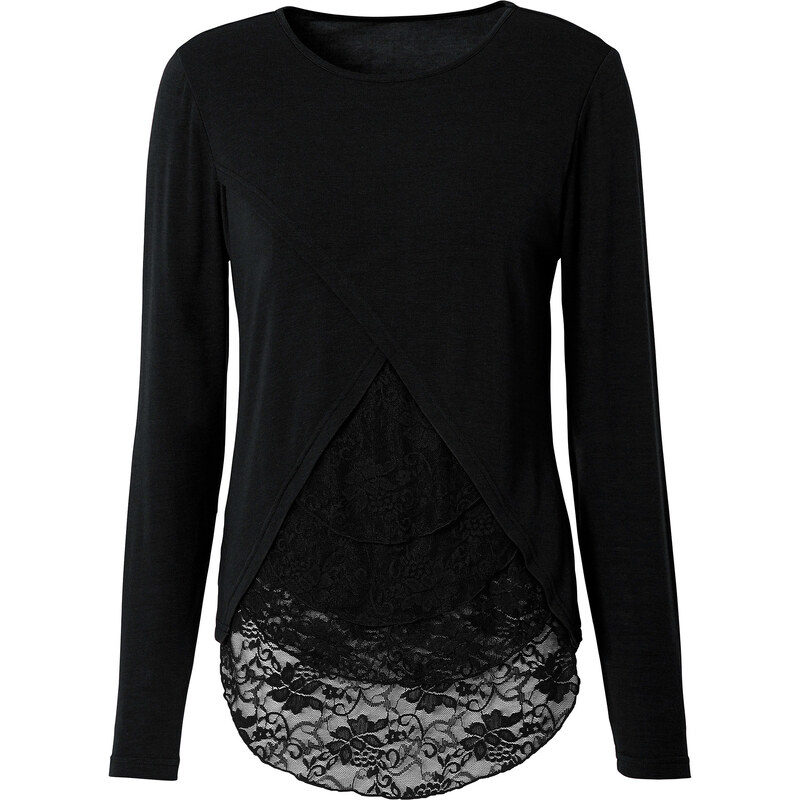 RAINBOW Pullover mit Spitzeneinsatz in schwarz für Damen von bonprix