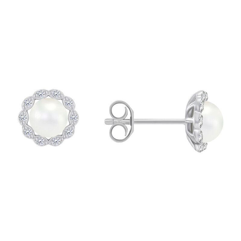 Eppi Silberne Halo-Ohrringe mit Diamanten und Perlen Desten